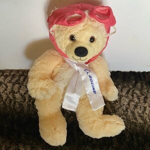 Boeing Airplane Bear Plush Stuffed Mascot Cream Fur Teddy Pink Cap Goggles 2016